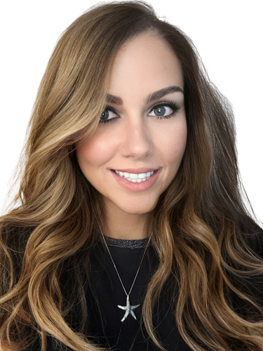 Model wearing Larimar and cubic zirconia starfish necklace in sterling silver — genuine Dominican Republic Larimar — Crabby Mermaid