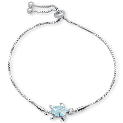 Natural Larimar Turtle .925 Sterling Silver Bracelet 7-9" Adjustable Toggle Bola Bracelet

If you are a fan of turtles, then you won't want to miss this exquisite Sterling Silver Turtle Bracelet featuring a Natural Larimar stone. It's adjustable between 7-9 inches and comes with a toggle bolo clasp. Perfect for turtle aficionados, complete your look with matching earrings and necklaces from our store.