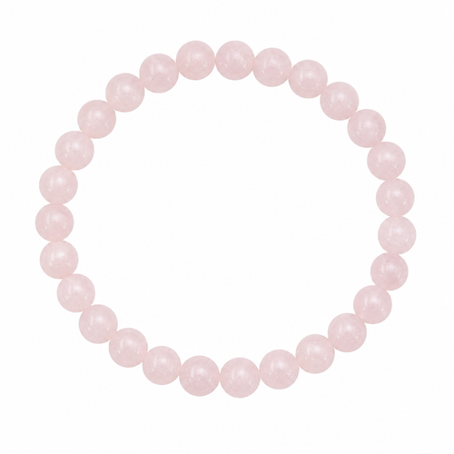Rose quartz gemstone beaded stretch bracelet, 8mm, in soft pink tones on white background