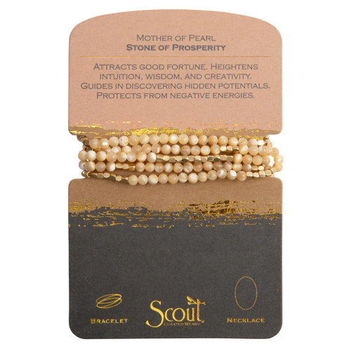 Discover the versatile Stone Wrap Mother of Pearl/Gold Bracelet that transforms into a necklace! Featuring the Stone of Prosperity, this 34" accessory attracts good fortune and enhances intuition. Stylish and multifunctional!