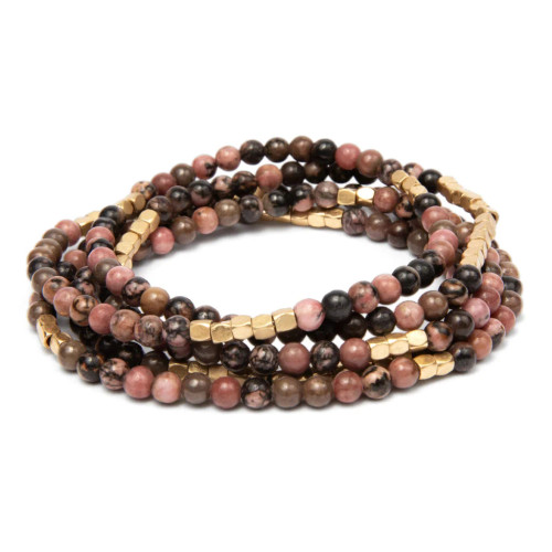 Stone Wrap Rhodochrosite Gold bracelet on white background showing full wrap style - Crabby Mermaid