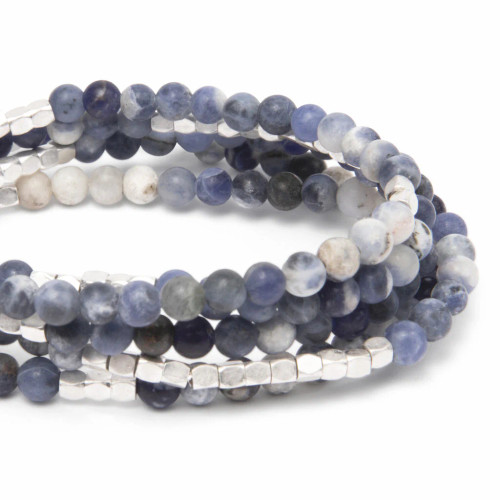 Discover the versatile Stone Wrap Sodalite/Silver Bracelet that transforms into a necklace! Featuring the Stone of Intuition, this 34" accessory promotes clarity, creativity, and balance. Stylish and multifunctional!