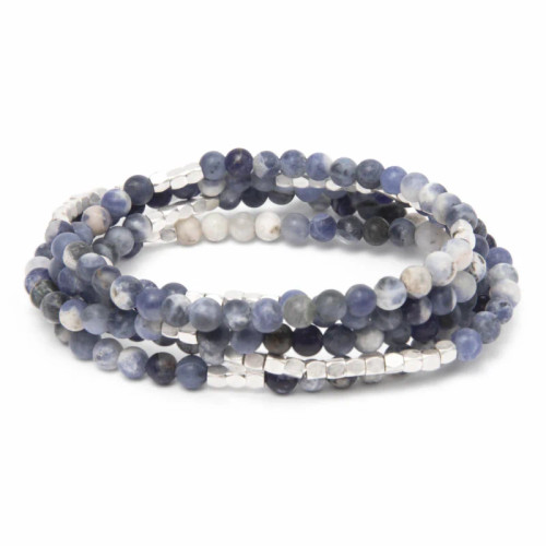 Stone Wrap Sodalite Silver bracelet on white background showing full wrap style - Crabby Mermaid