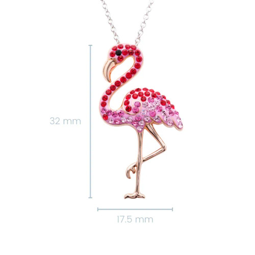 Add tropical elegance to your look with Crabby Mermaid's Pink Flamingo Pendant. Featuring shimmering pink and red crystals on a delicate silver chain, this coastal-inspired necklace symbolizes grace, balance, and sociability. Shop now!