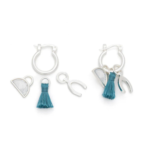 Opalite Interchangeable Charm Earrings on Sterling Silver Hoops - Customizable Healing Jewelry