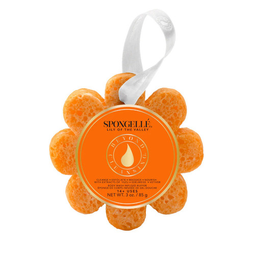 Spongellé Lily of the Valley Wild Flower body wash infused buffer on white background showing label and flower shape - Crabby Mermaid
