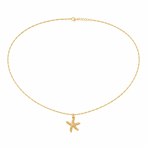 18K gold PVD starfish charm necklace on Singapore chain with lobster clasp and extender - white background product shot