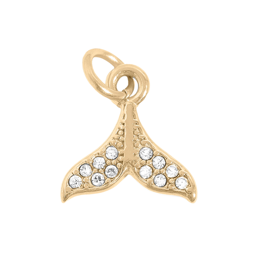 Gold Singapore chain necklace with cubic zirconia mermaid charm in 18K gold PVD stainless steel, waterproof coastal jewelry