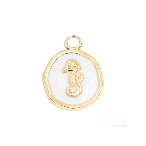 18K gold epoxy seahorse necklace on Singapore chain coastal jewelry
