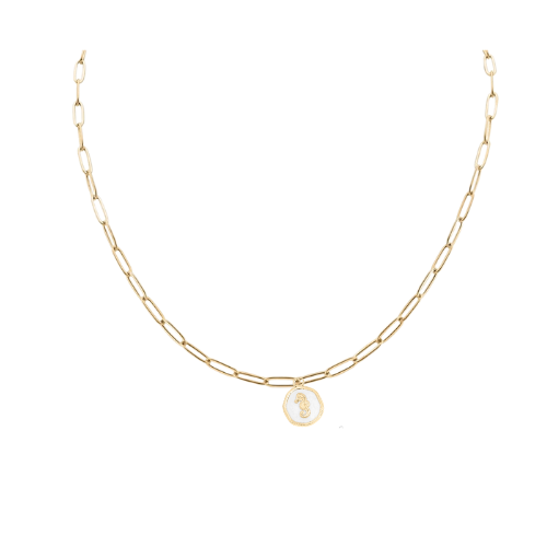Sea La Vie paperclip chain necklace with epoxy seahorse charm gold