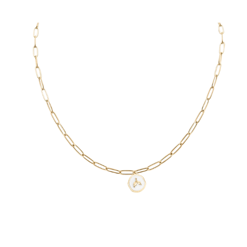 Waterproof gold paperclip chain necklace stainless steel whale tail charm