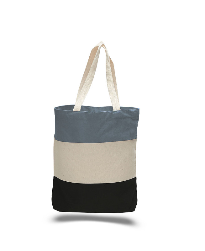Canvas Tri-color Tote in Blue, Beach bag, weekend bag, cotton bag