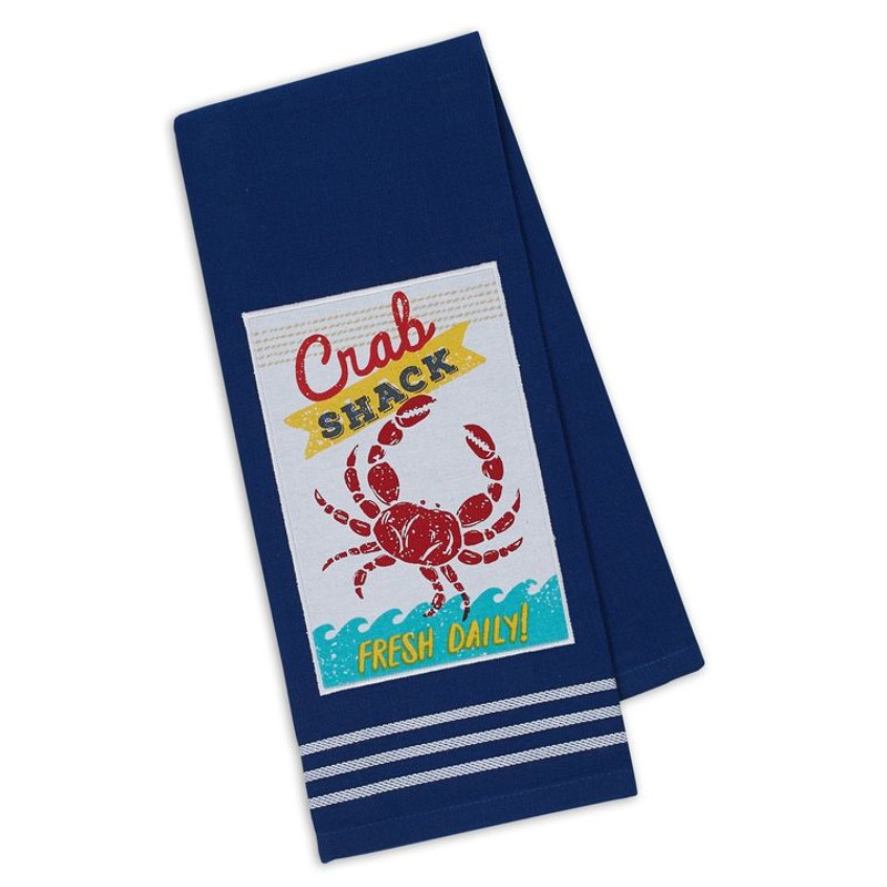 Coastal Crab Shack Fresh Embellished Blue Dishtowel

Measures 18 x 28"

100% Cotton

Machine wash cold separately | Gentle cycle | Tumble dry low | Low iron.