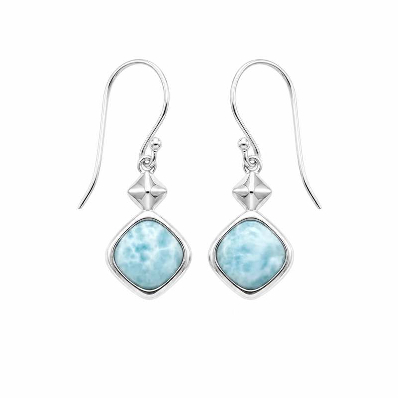 Larimar square drop earrings in sterling silver with genuine Dominican Republic Larimar — Crabby Mermaid