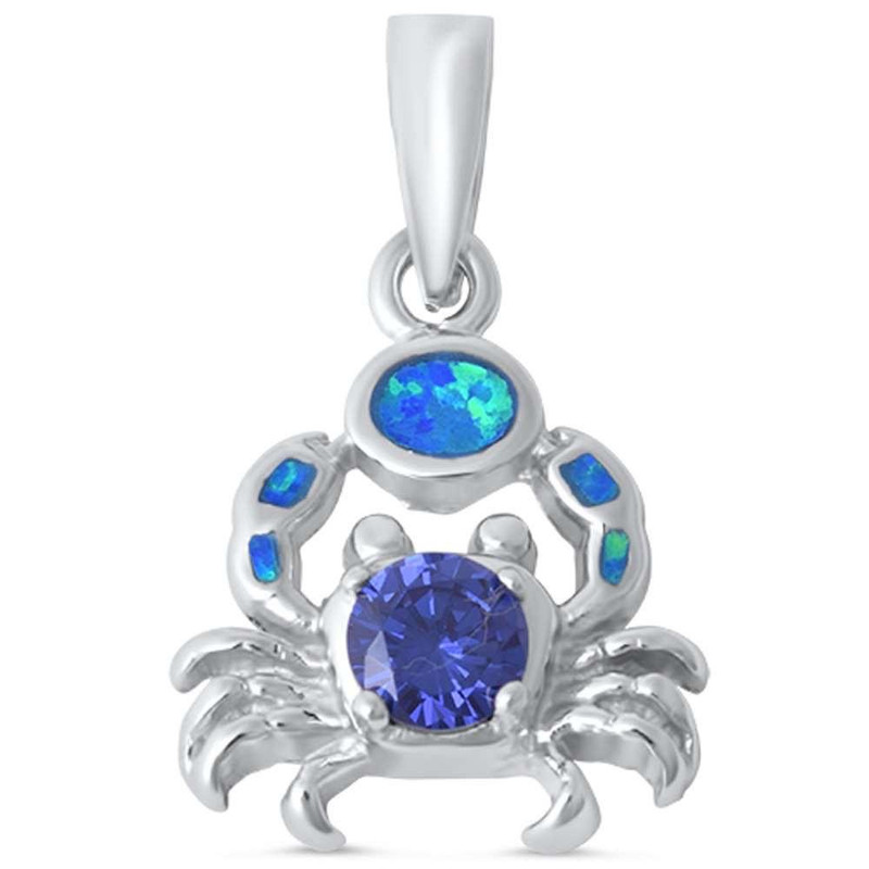 Tanzanite and blue opal crab pendant in .925 sterling silver on white background ‚Äî Crabby Mermaid