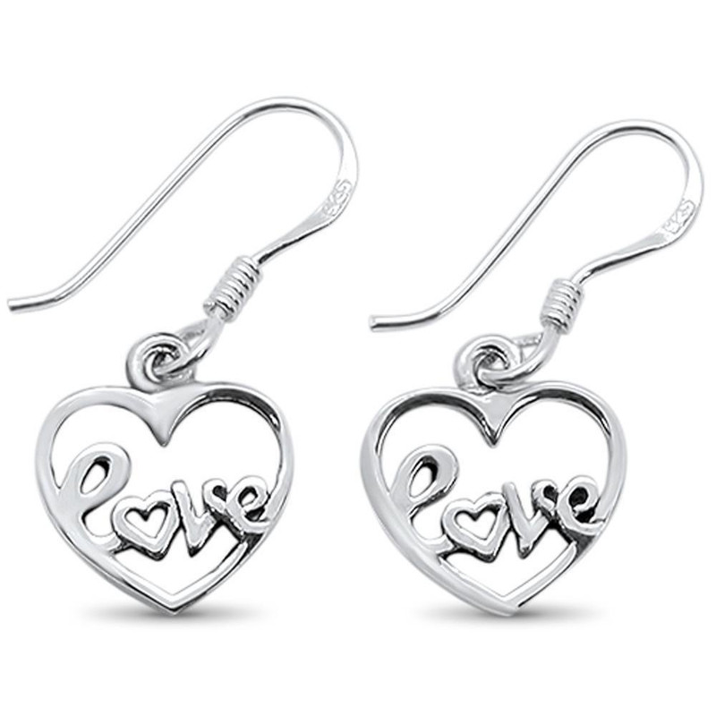 Sterling silver heart love dangling earrings 925 silver heart drop earrings coastal jewelry