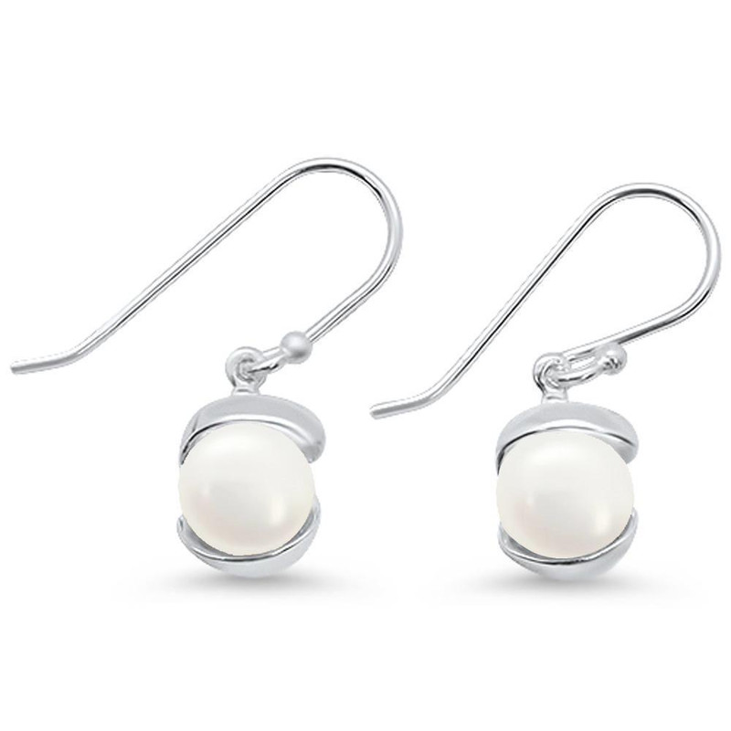 Freshwater pearl dangling earrings in .925 sterling silver with French hook — Crabby Mermaid