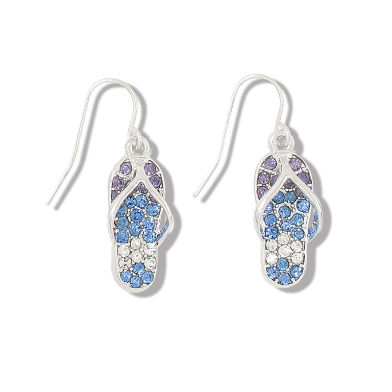 Blue Crystal Flip Flop Wire Earrings