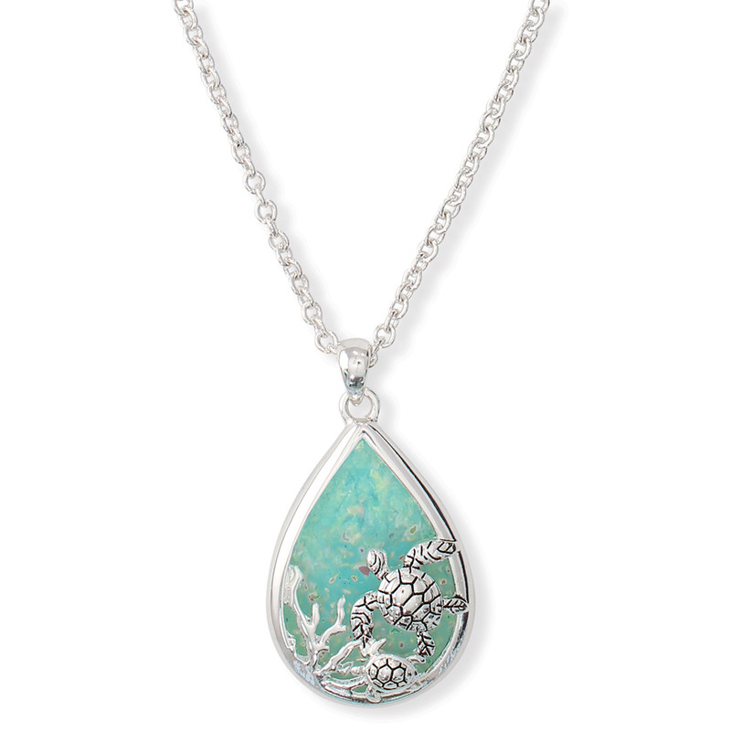 Sea turtle necklace just keep swimming silver ocean pendant coastal beach jewelry necklace