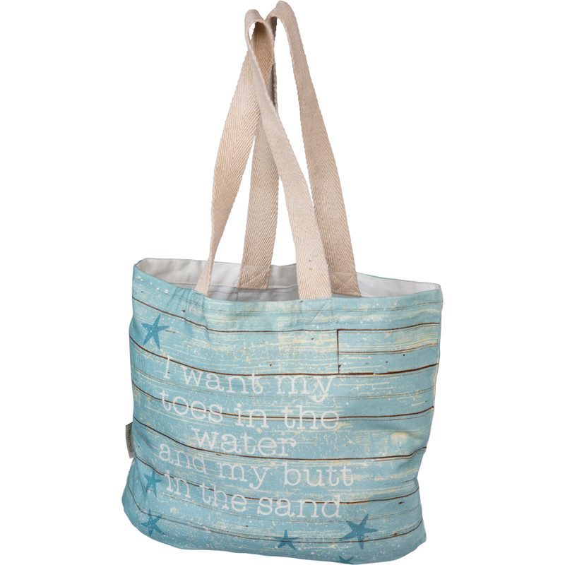 Down By The Sea Tote

A double-sided canvas tote bag perfect for the beach or everyday use. Features front "Down By The Sea" and back "I Want My Toes In The Water And My Butt In The Sand" sentiments with slat wood background print and block print turtle, starfish, and wave designs.

Dimensions:17.25" x 20.25", 13" Handle drop
Material:Canva
