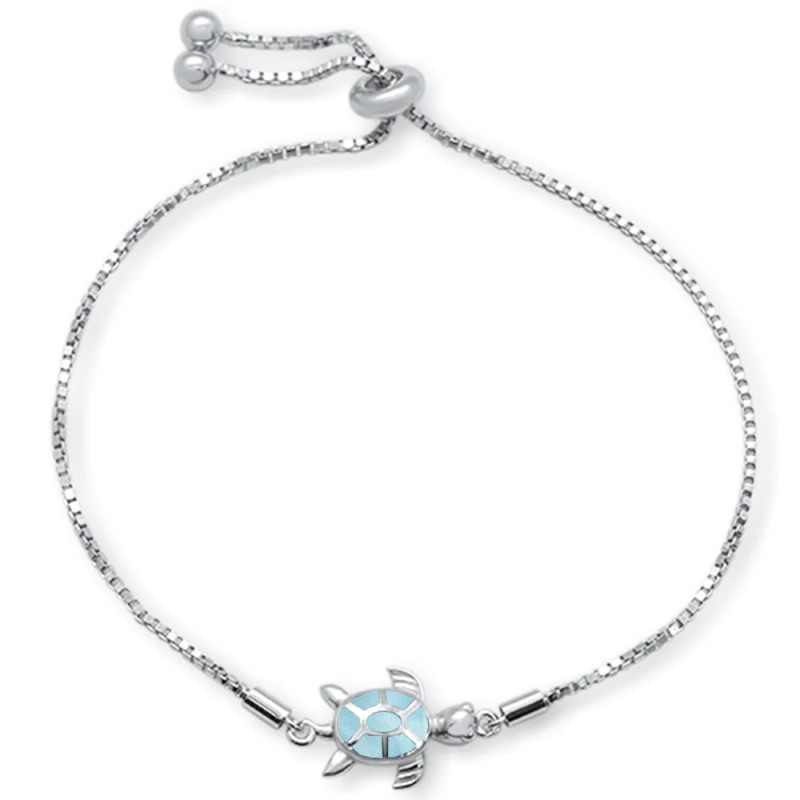 Natural Larimar Turtle .925 Sterling Silver Bracelet 7-9" Adjustable Toggle Bola Bracelet

If you are a fan of turtles, then you won't want to miss this exquisite Sterling Silver Turtle Bracelet featuring a Natural Larimar stone. It's adjustable between 7-9 inches and comes with a toggle bolo clasp. Perfect for turtle aficionados, complete your look with matching earrings and necklaces from our store.