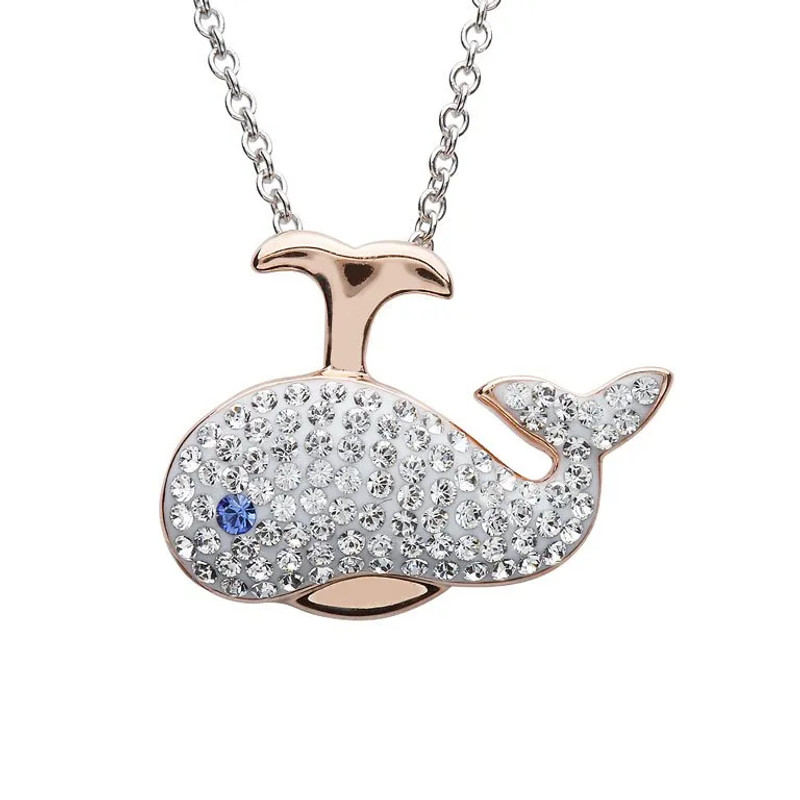 Dive into coastal elegance with Crabby Mermaid's Rose Gold Whale Spout Pendant Necklace. Adorned with sparkling crystals, this adorable Sterling silver pendant not only adds a touch of whimsy to your style but also contributes to saving 10 baby turtles with each purchase. Embrace marine magic and make a statement with the symbolic significance of the whale, while enjoying the versatile elegance that complements any outfit. Shop now and let Crabby Mermaid elevate your accessory game with a charming blend of beach vibes and sophistication!