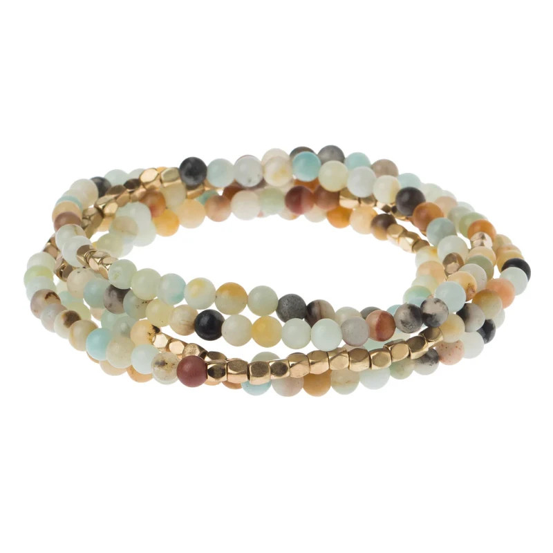 Stone Wrap Amazonite Gold bracelet on white background showing full wrap style — Crabby Mermaid