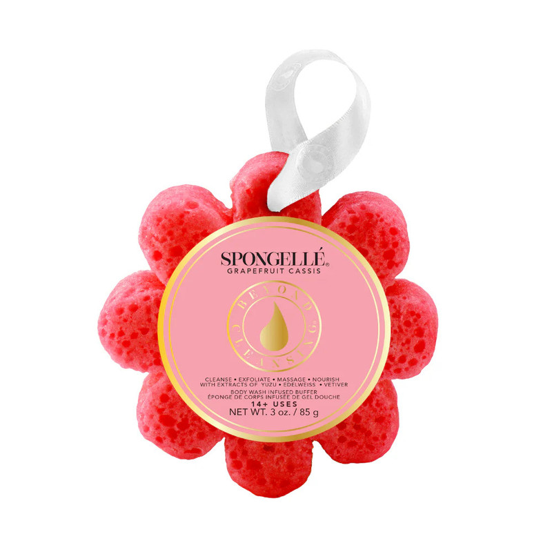 Spongellé Grapefruit Cassis Wild Flower body buffer with built-in body wash for exfoliating and cleansing skin