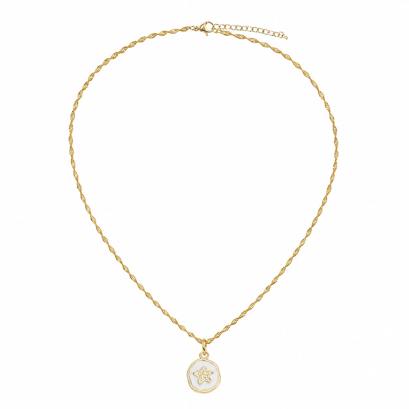 18K gold PVD epoxy starfish charm necklace on Singapore chain with lobster clasp and extender — white background product shot