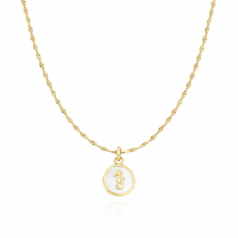 Seaside Grace epoxy seahorse charm necklace gold ocean inspired jewelry