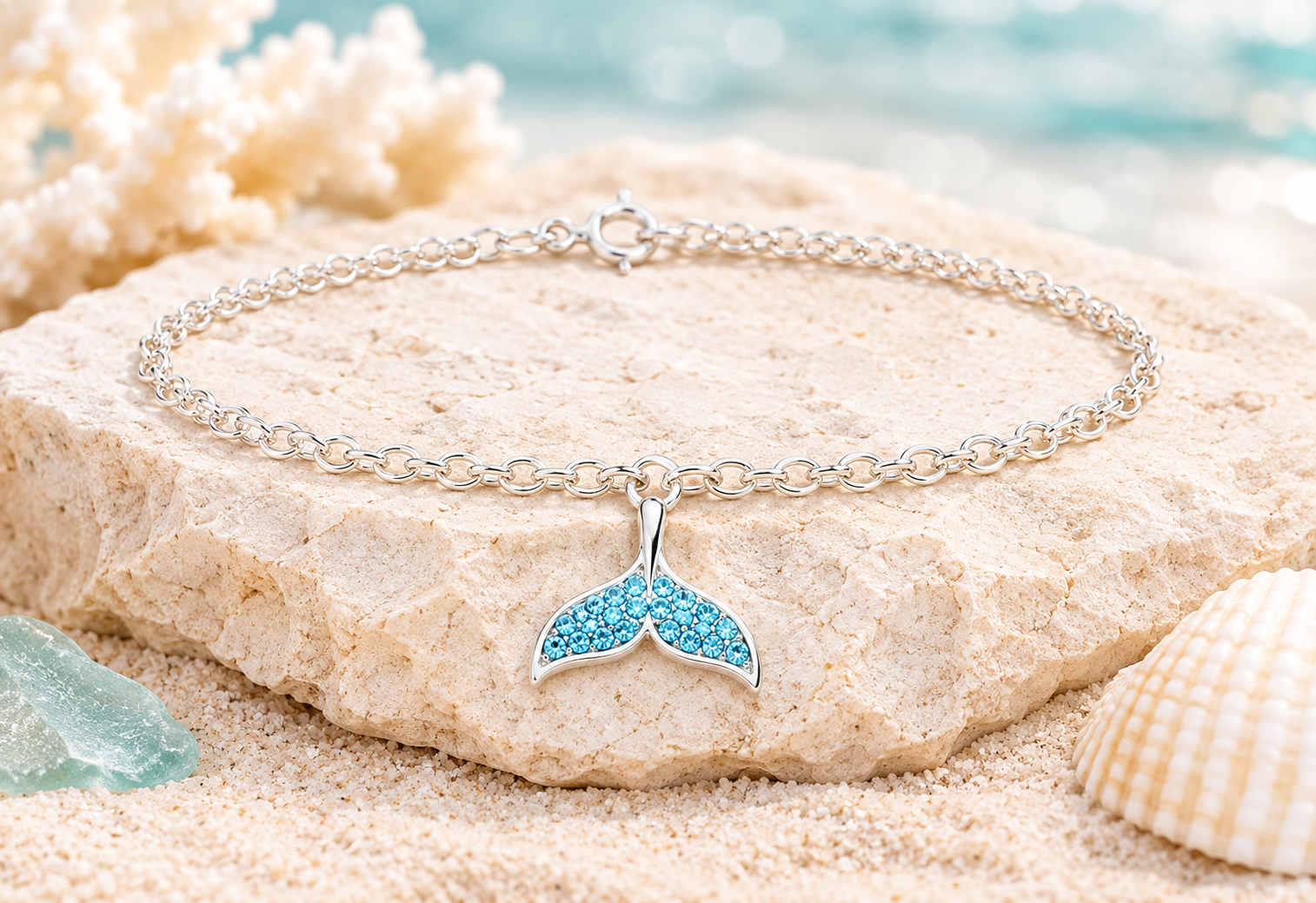 Crabby Mermaid coastal whale tail anklet