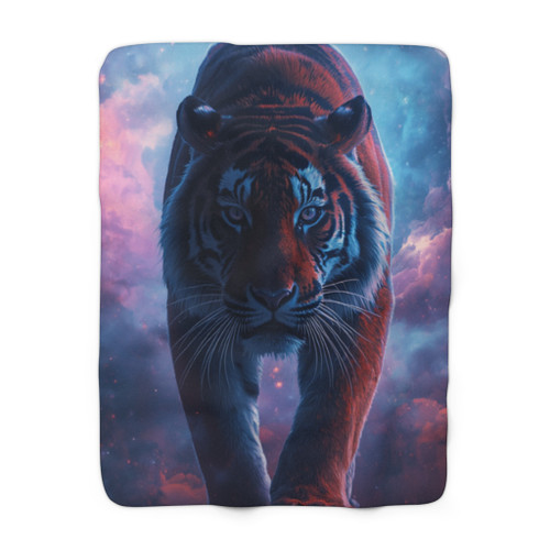 Celestial Majestic Tiger Illustration Sherpa Fleece Blanket | Night Sky