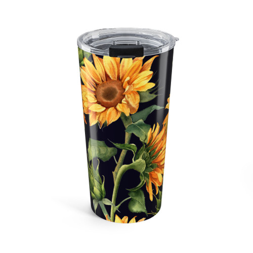 Sunflower Pattern Tumbler 20oz | Floral Stainless Travel Cup