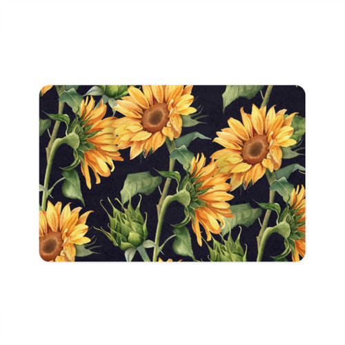 Sunflower Pattern Pet Food Mat 12x18 | Dog Cat Feeding Placemat