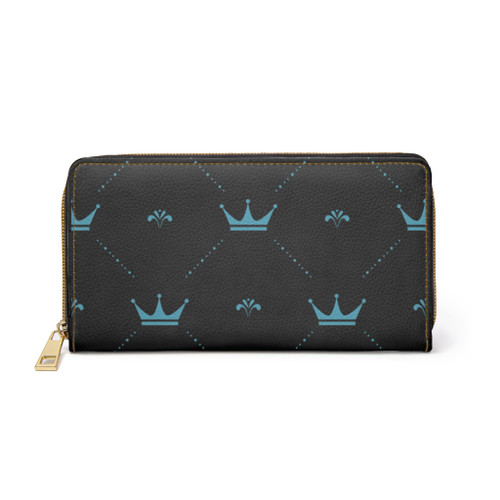 Blue Crown Pattern Zipper Wallet | Royal Motif Wallet