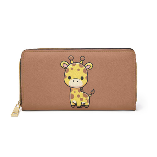 Cute Giraffe Illustration Zipper Wallet | Brown Giraffe Print