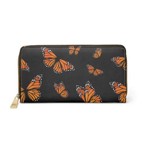 Monarch Butterflies Zipper Wallet | Orange Butterfly Pattern