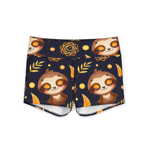 Cute Sloth Pattern Yoga Shorts | Night Moon Floral