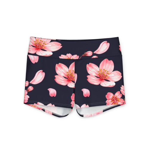 Pink Cherry Blossom Yoga Shorts | Floral Athletic Bottoms