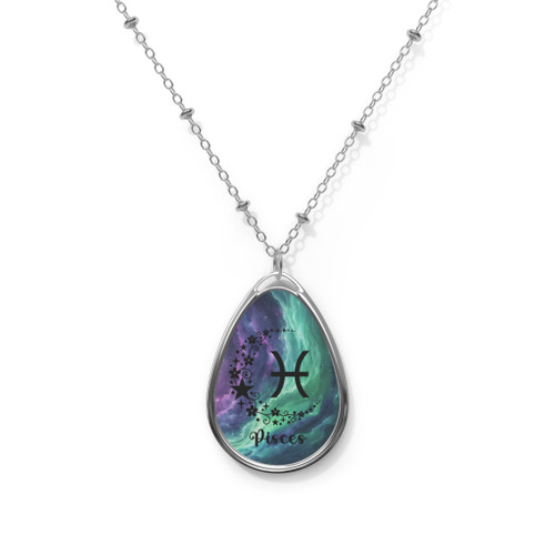 Pisces Zodiac Teardrop Necklace | Oval Necklace