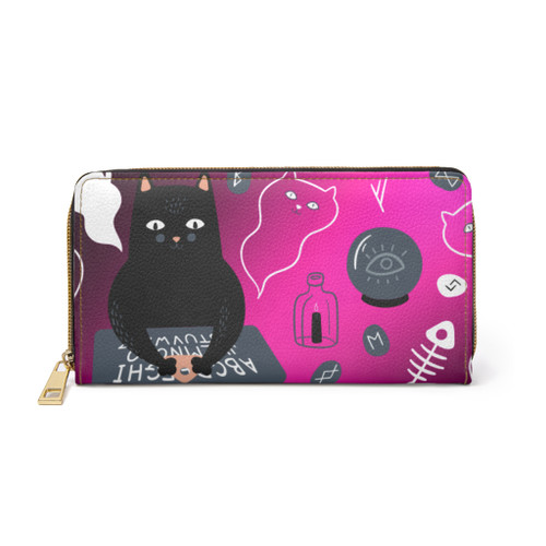 Black Cat Ouija Pattern Zipper Wallet | Pink Witchy Icons