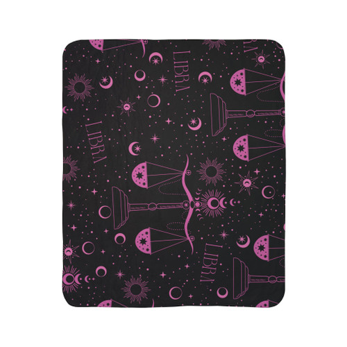 Libra Zodiac Fleece Sherpa Blanket — Pink Scales Celestial Throw