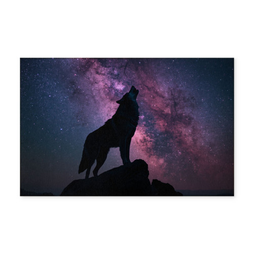 Wolf Silhouette Washable Rug – Galaxy Night Sky Home Decor