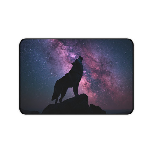 Wolf Silhouette Desk Mat — Starry Galaxy Night Mouse Pad