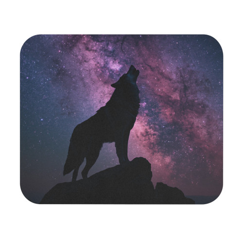Wolf Silhouette Galaxy Mouse Pad — Cosmic Night Desk Mat for Gamers & Animal Lovers