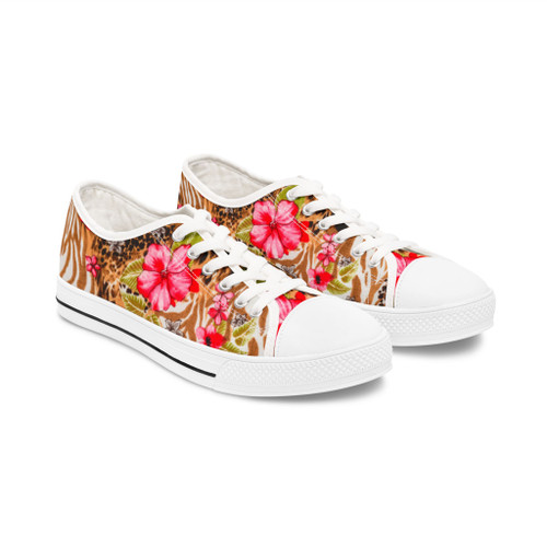 Safari Low Top Sneakers | Tropical Hibiscus & Leopard Print Shoes | Women's Boutique Sneakers