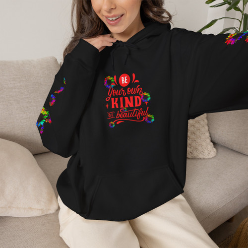 Be Your Own Kind of Beautiful Premium Hoodie | Sunflower Hoodie | Inspirational Front, Back & Sleeve Design