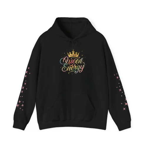 Queen Energy Premium Hoodie | Pastel Rainbow Graphic Hoodie | Front, Back & Sleeve Print | Boutique Women's Apparel