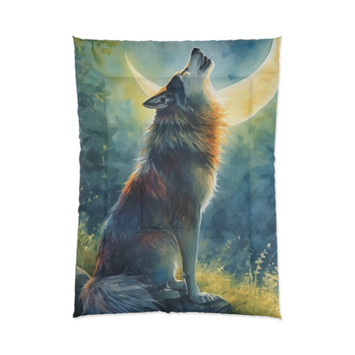 Moonlit Wolf Comforter | Wolf Moon Bedding | Nature Inspired Comforter | Rustic Wildlife Bedroom Decor