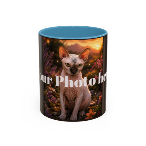 Artistic Custom Photo Accent Coffee Mug — Personalized Pet & Sunset Floral Design (11/15oz)